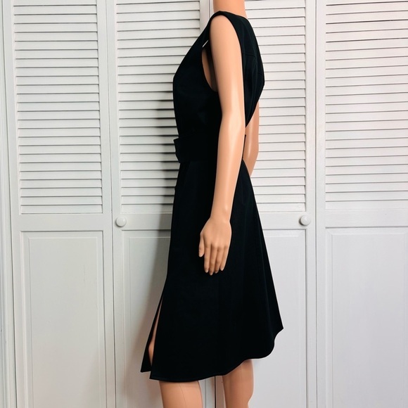 CAROLINA HERRERA Belted Twill Black Midi Dress Size 10 - Picture 4 of 8